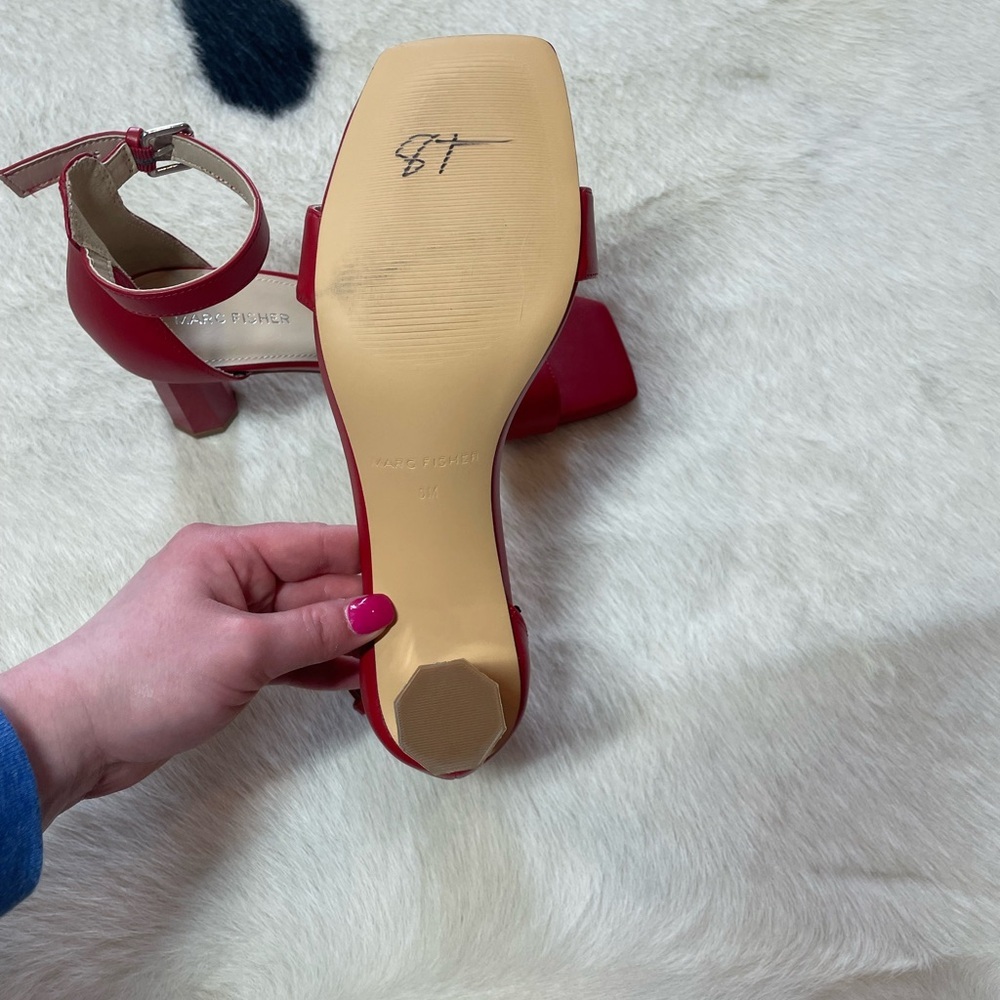 MARC FISHER Korita Square Toe Heeled Sandal In Crimson Red - Picture 7 of 11